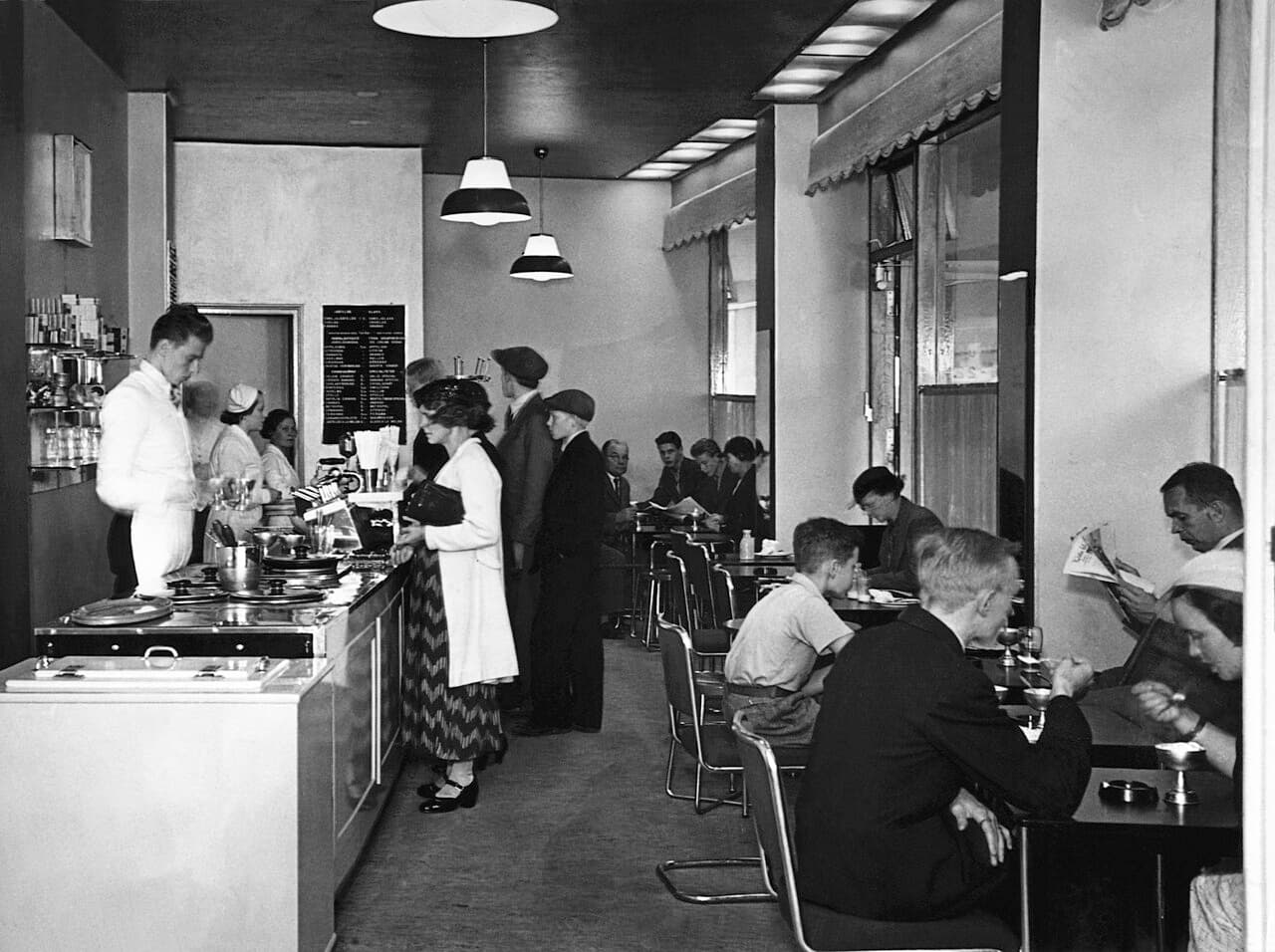 Historic restaurant interior and service moment
